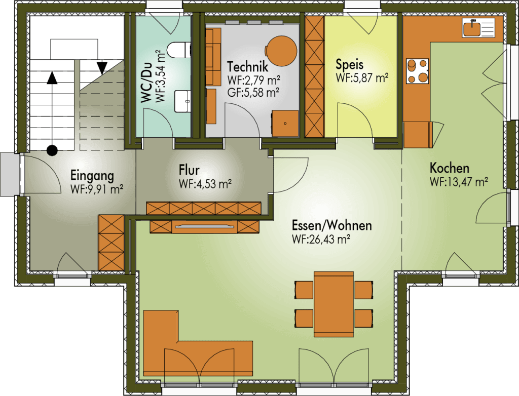 Grundriss vom Erdgeschoss im Haus DORA