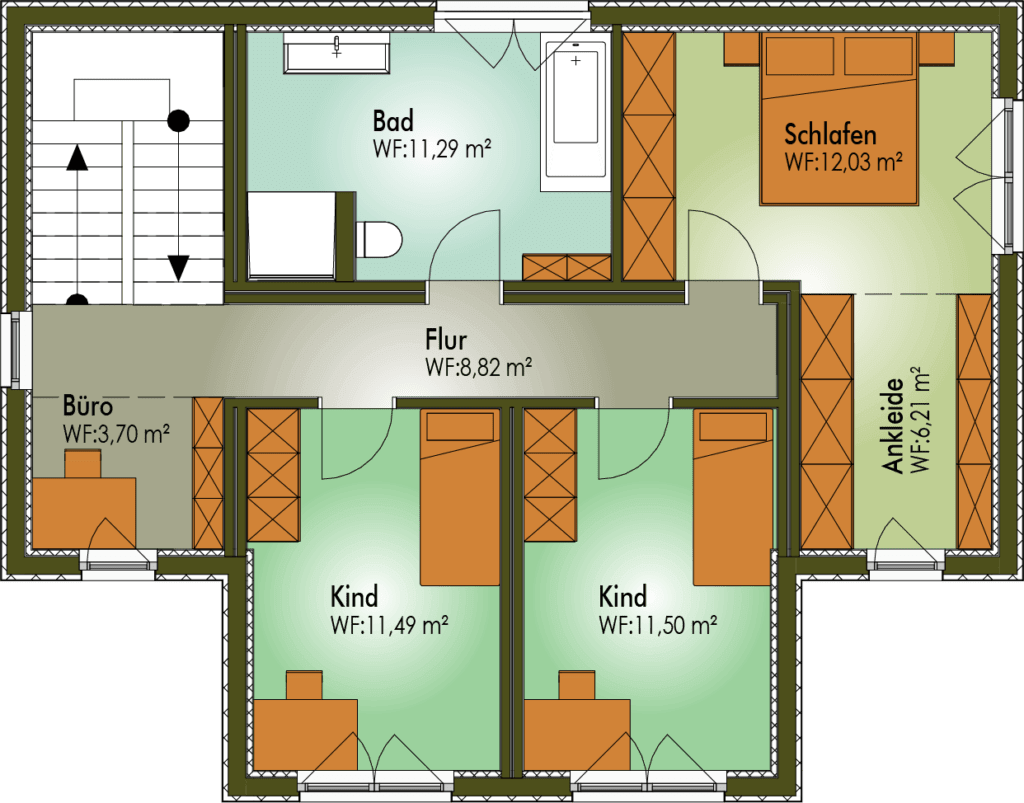 Grundriss vom Obergeschoss im Haus DORA