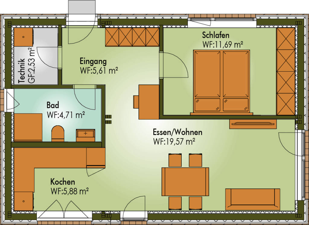 Grundriss vom Erdgeschoss im Tiny House PAUL