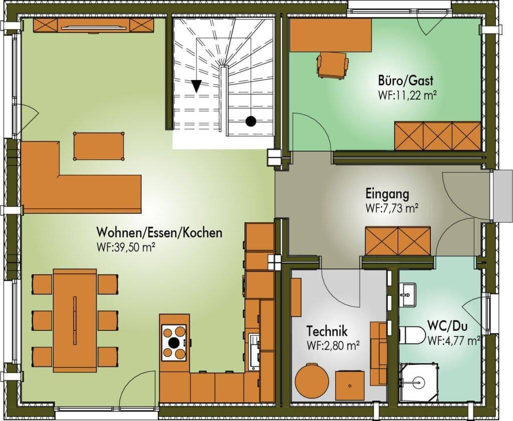 Grundriss von Erdgeschoss A Einfamilienhaus HENRI