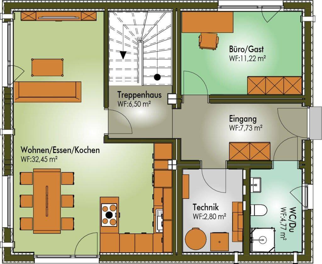 Grundriss von Erdgeschoss B Einfamilienhaus HENRI