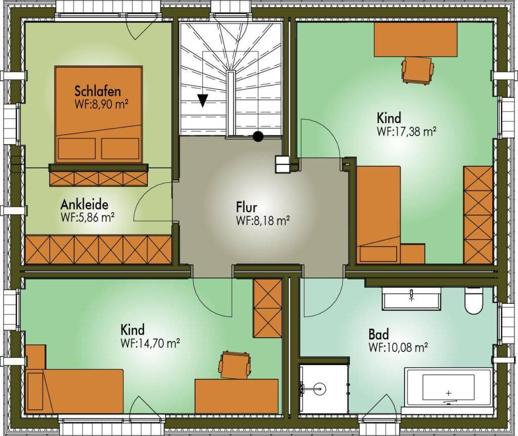 Grundriss von Obergeschoss B Einfamilienhaus HENRI