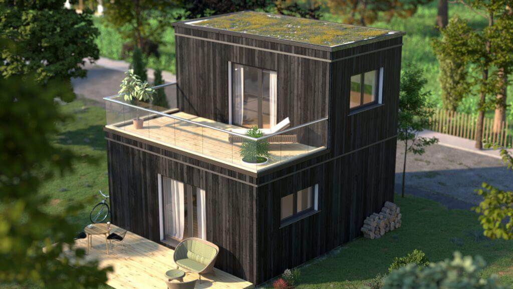 Tiny House LINA im dunklen Design mit Flachdach