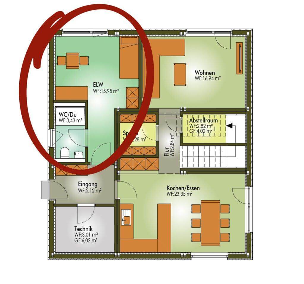 Grundriss Erdgeschoss Haus MORITZ mit Einliegerwohnung