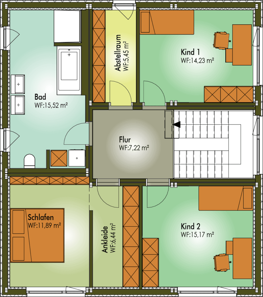 Grundriss von Obergeschoss Einfamilienhaus MORITZ